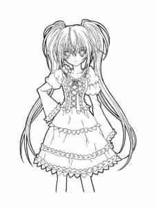 Anime Girl in a beautiful dress coloring page