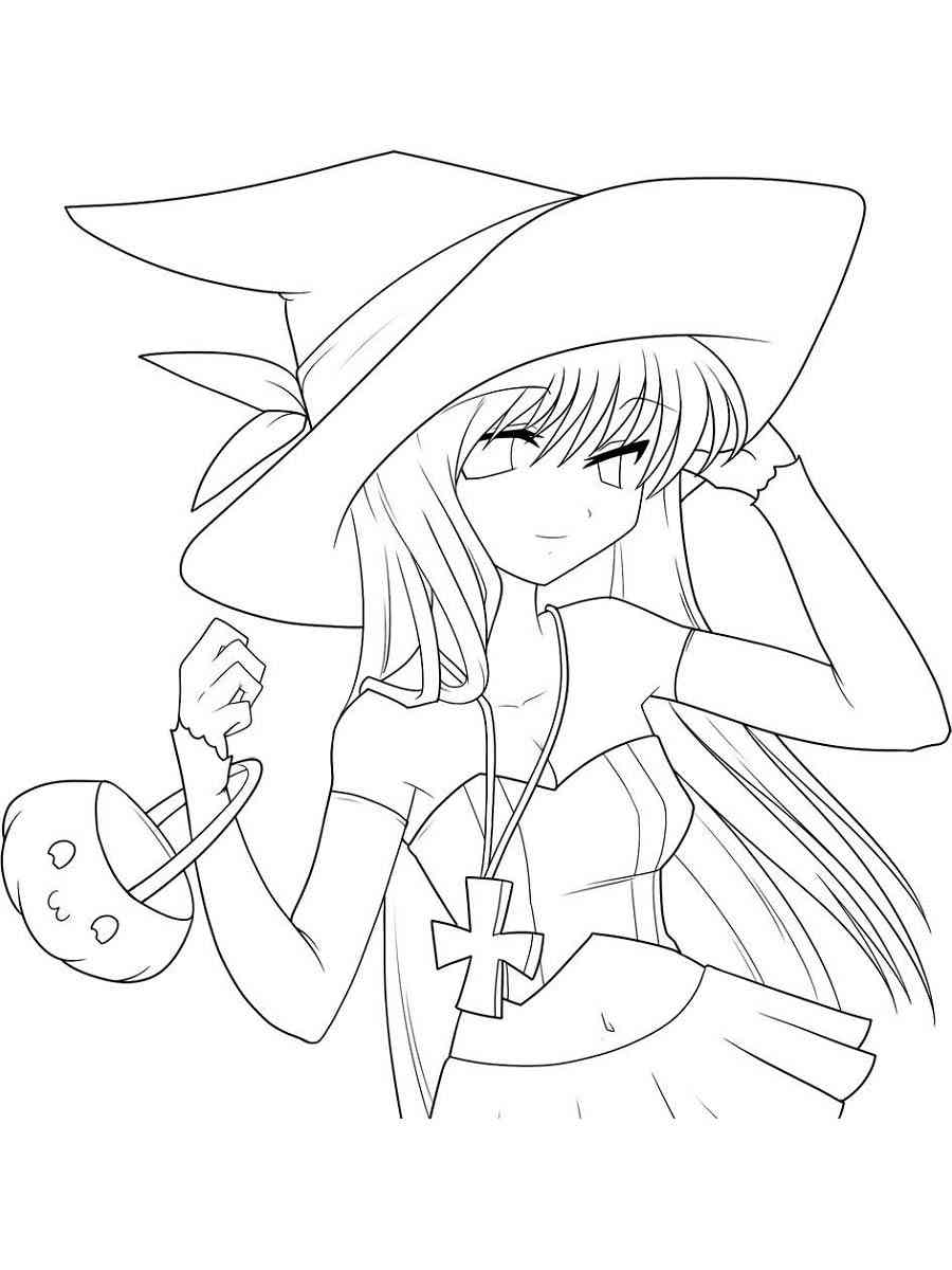 Anime Girl in a witch hat coloring page
