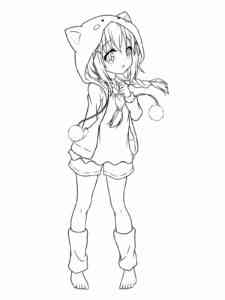 Anime Girl in a hood with ears coloring page