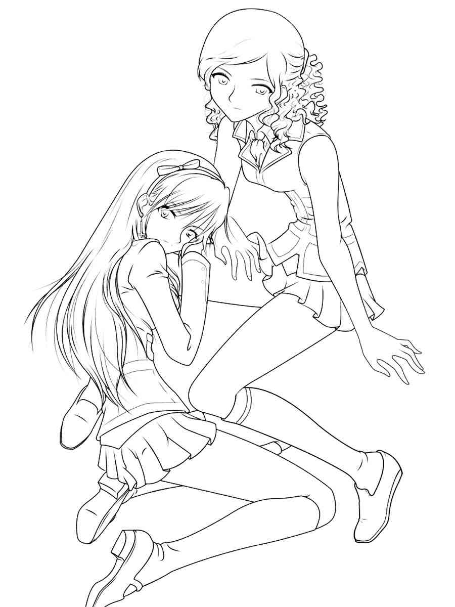 Anime Girl Friends coloring page