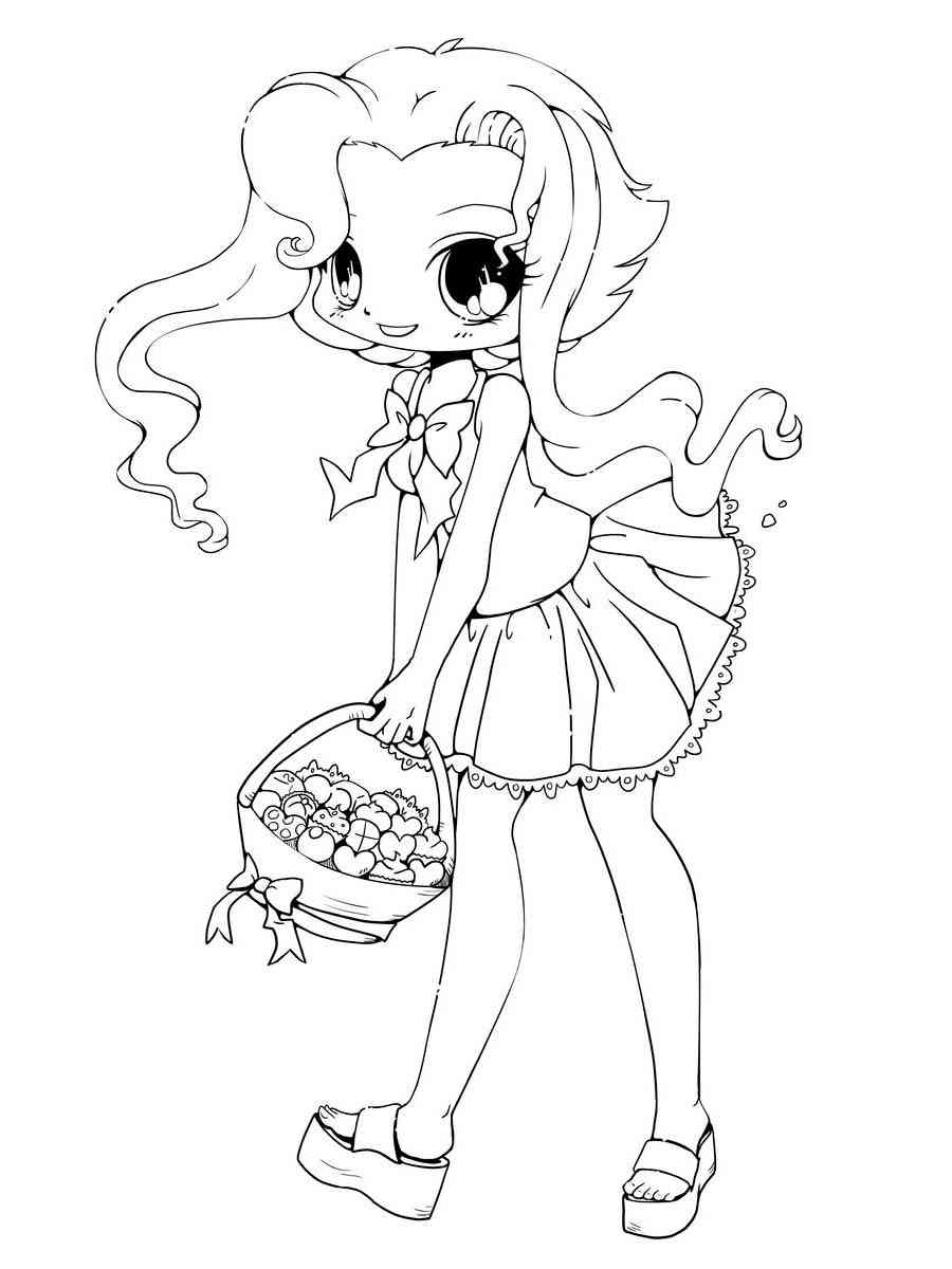 Anime Girl with a basket coloring page
