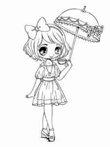 Anime Girl with umbrella coloring page