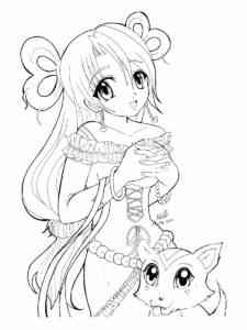 Anime Girl with a pet coloring page