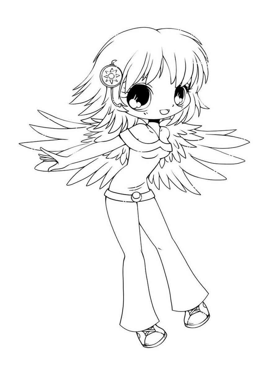 Winged Anime Girl coloring page