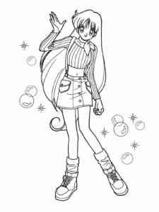 Anime Girl waving her hand coloring page