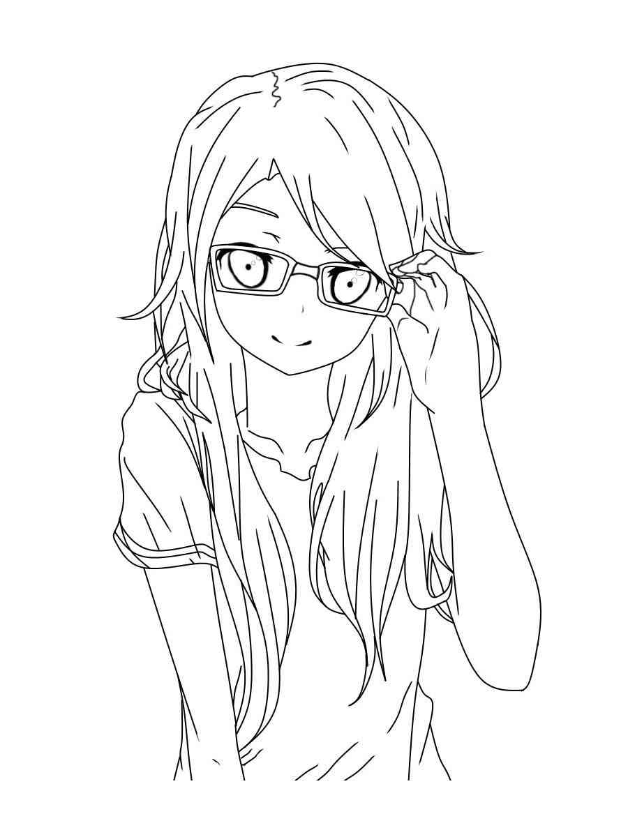 Anime Girl with glasses coloring page