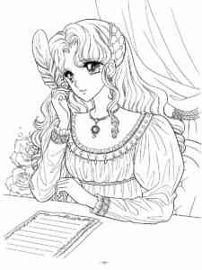 Anime Princess writes a letter coloring page