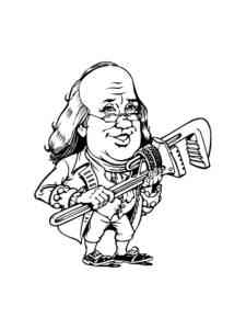 Benjamin Franklin holding an adjustable wrench coloring page