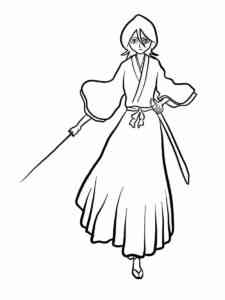 Rukia Kuchiki with a sword coloring page