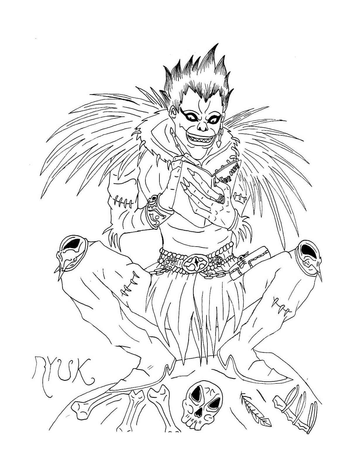 Ryuk with death note coloring page