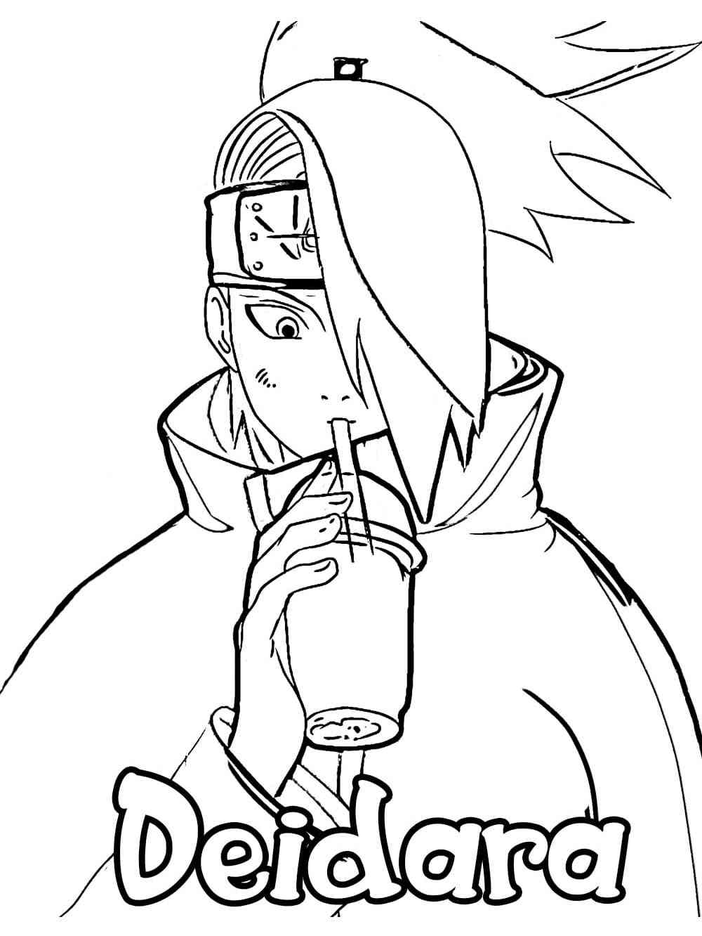Deidara drinks from a glass coloring page