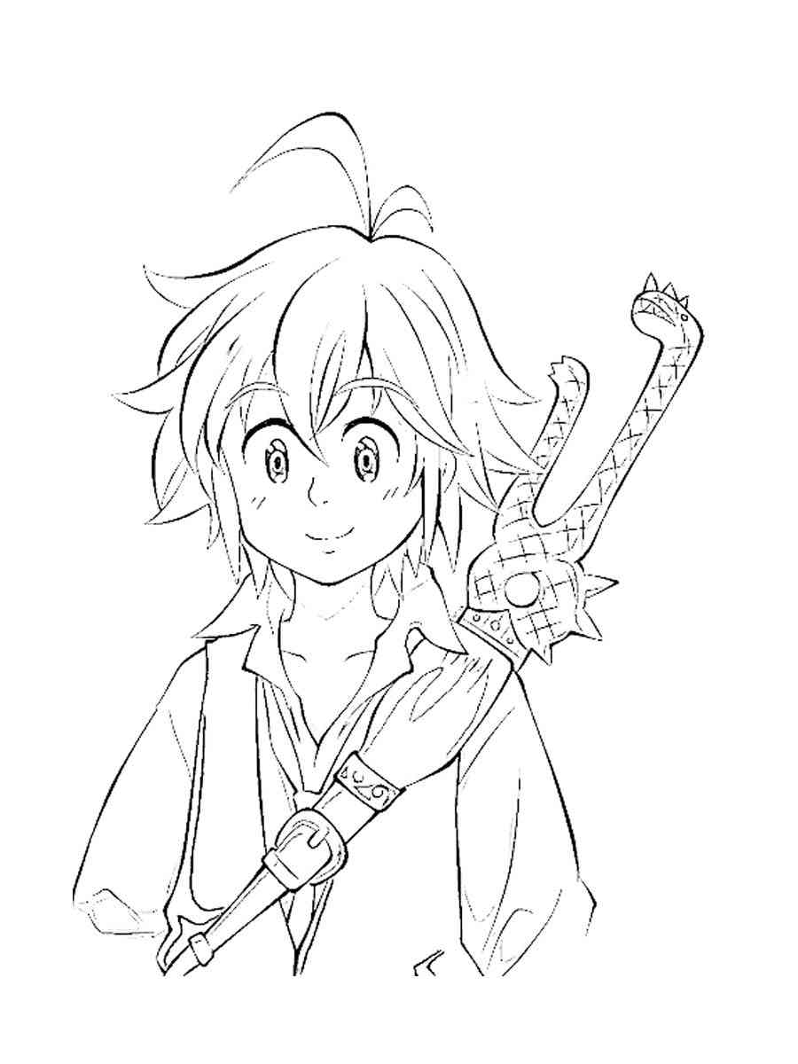 Meliodas with a sword behind his back coloring page