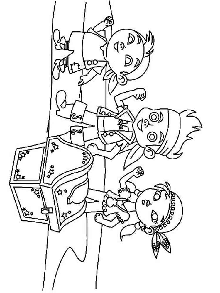 Jake, Cubby and Izzy found a treasure coloring page