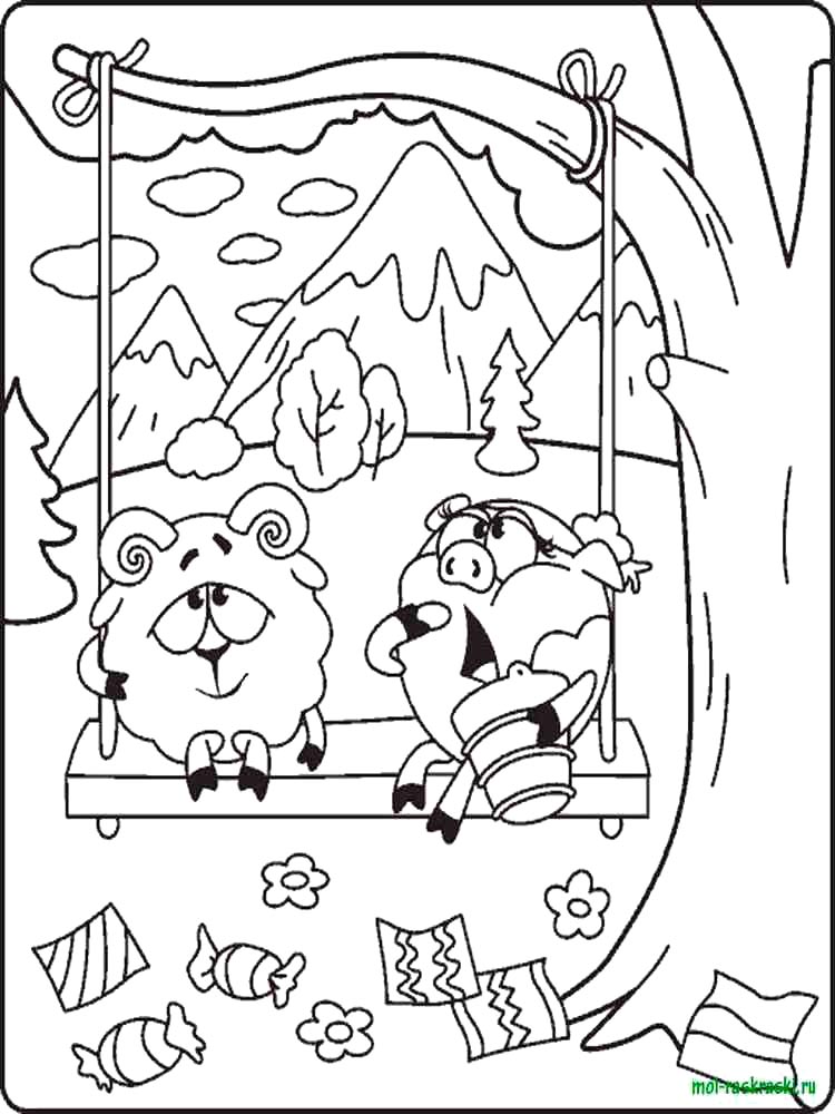 Wally and RosaRiki on the swing coloring page