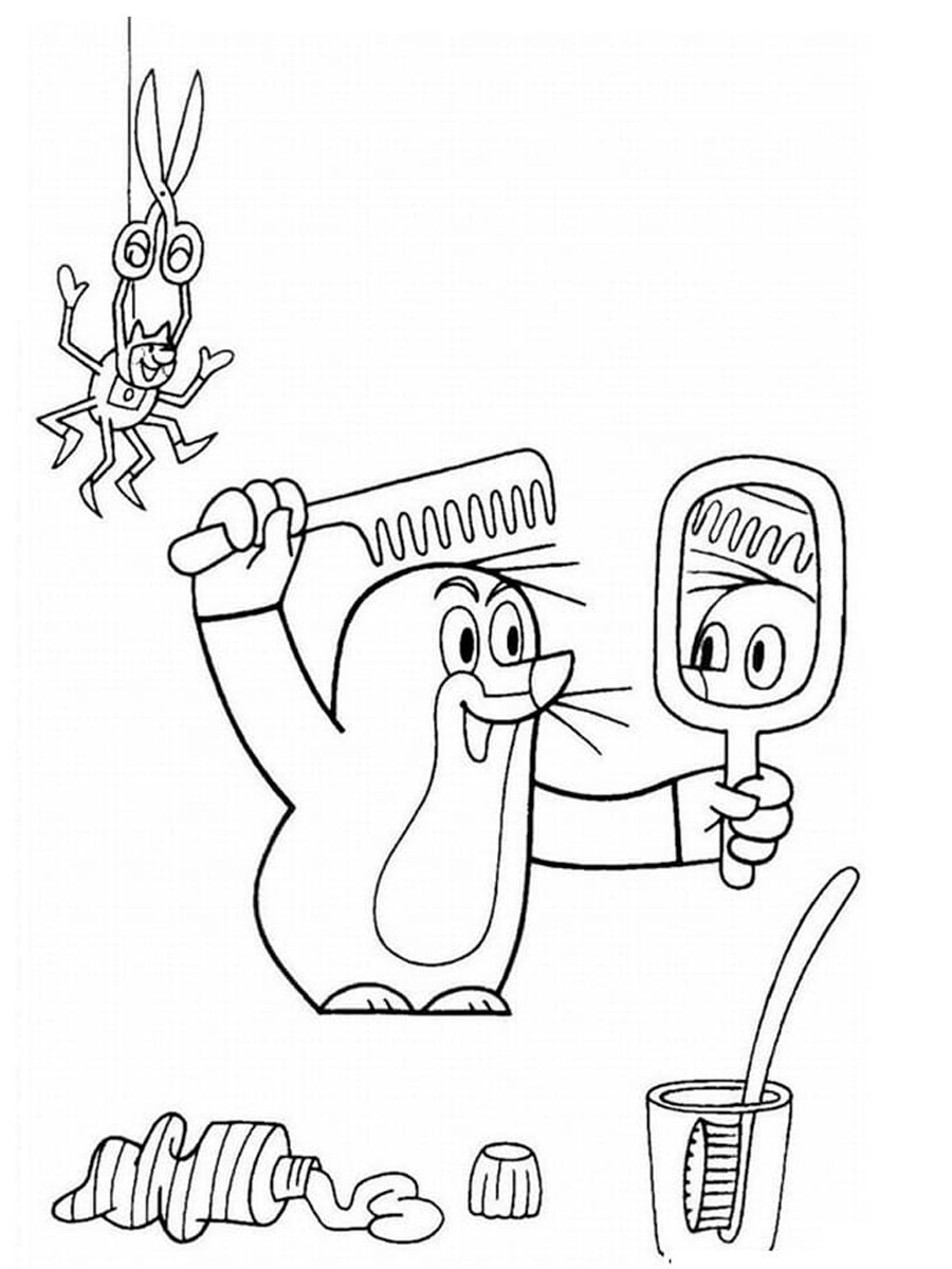 Krtek with mirror coloring page