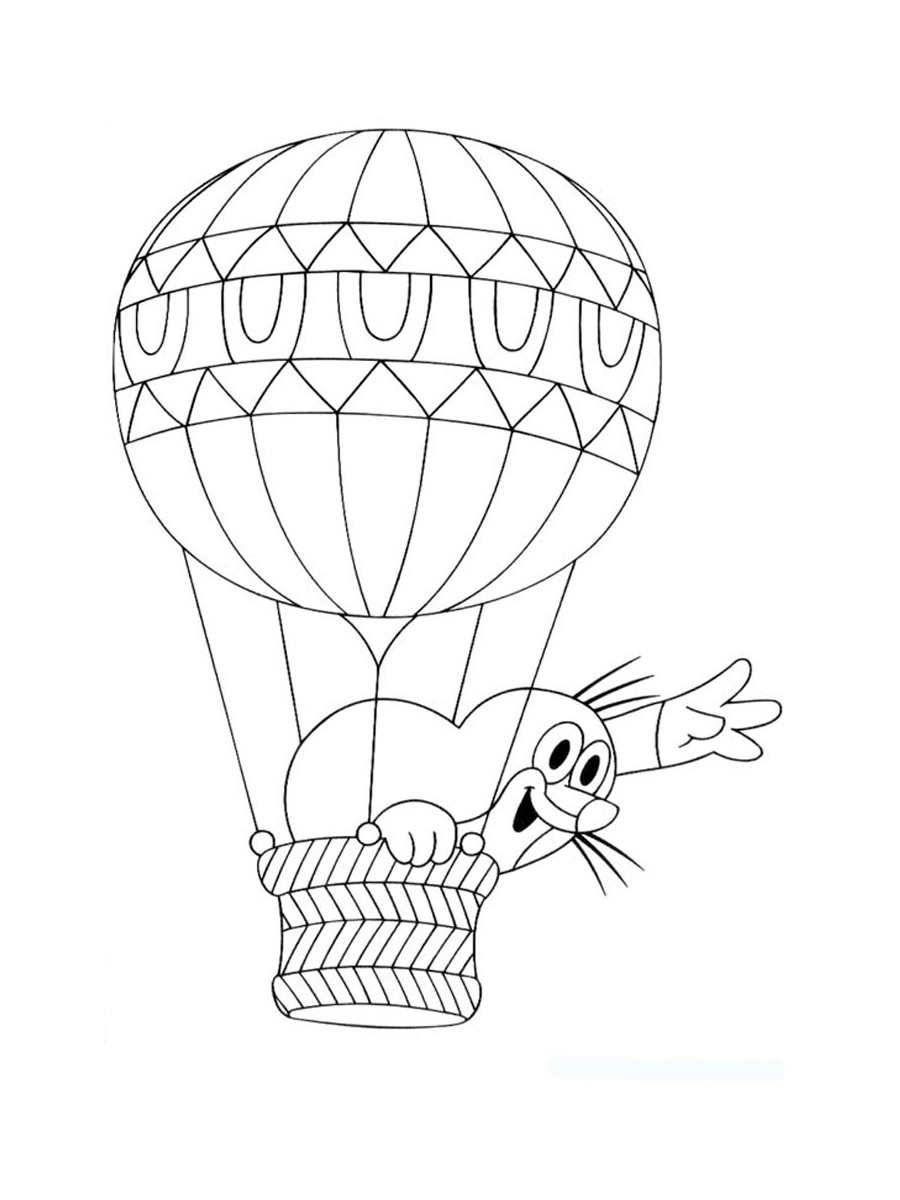 Krtek on a hot air balloon coloring page