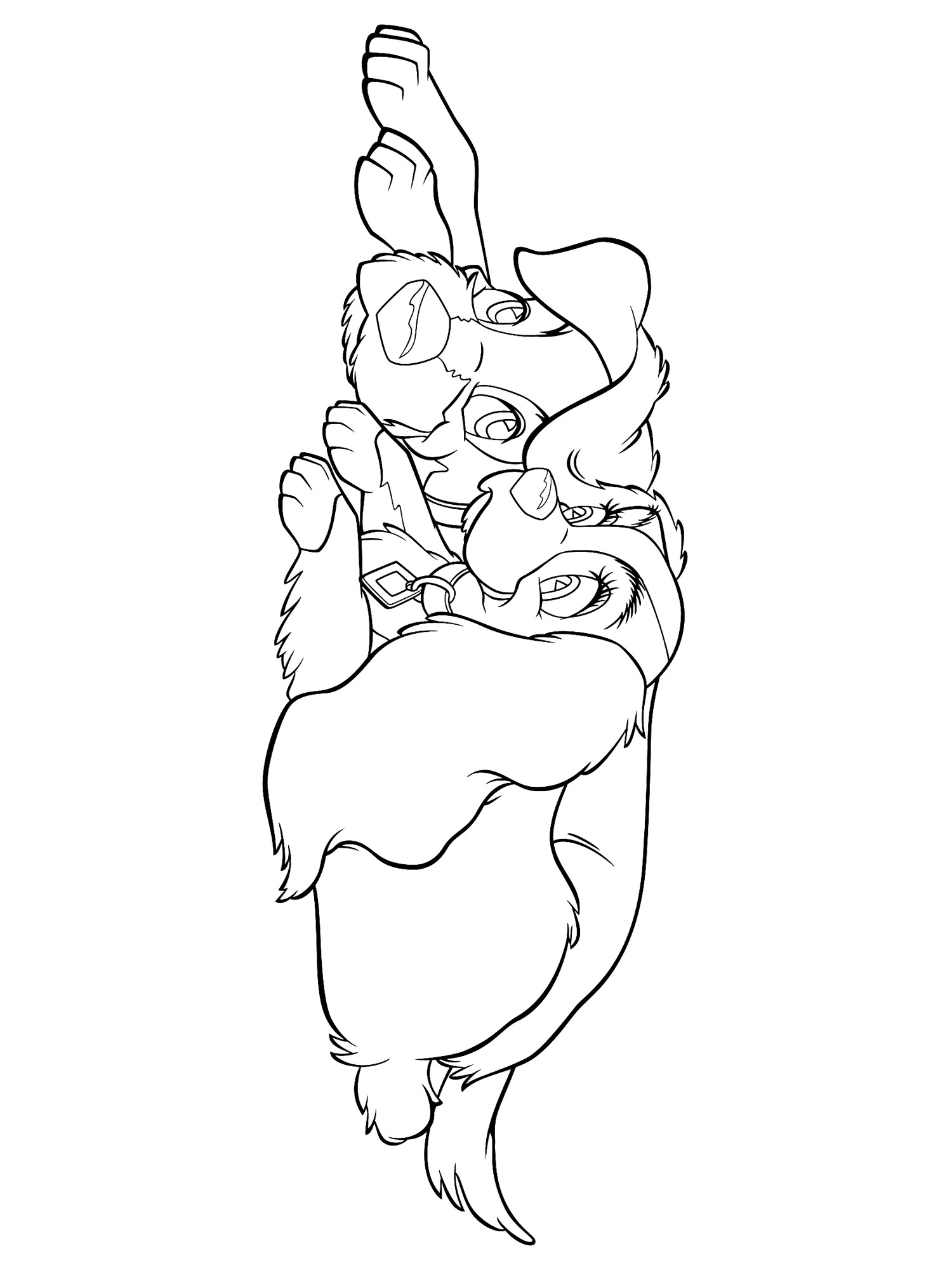 Lady and the Tramp are lying down coloring page