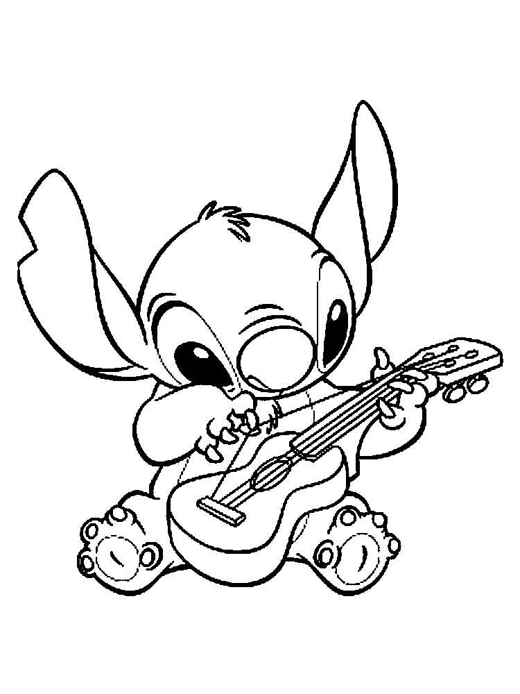 Stitch plays the ukulele coloring page