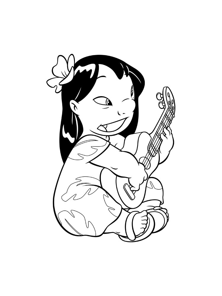 Lilo plays the ukulele coloring page
