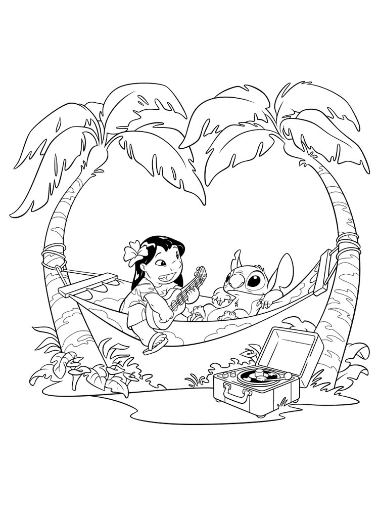 Lilo & Stitch in a hammock coloring page