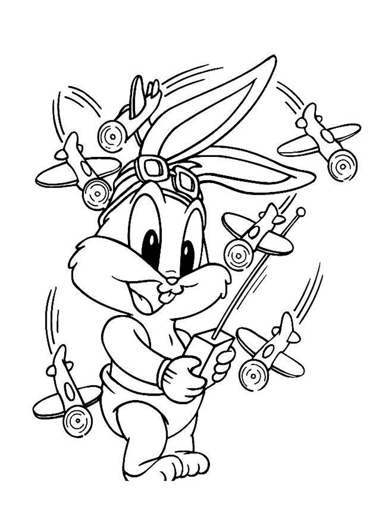 Bugs Bunny plays with airplanes coloring page