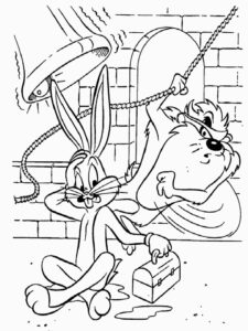 Tasmanian Devil and Bugs Bunny coloring page