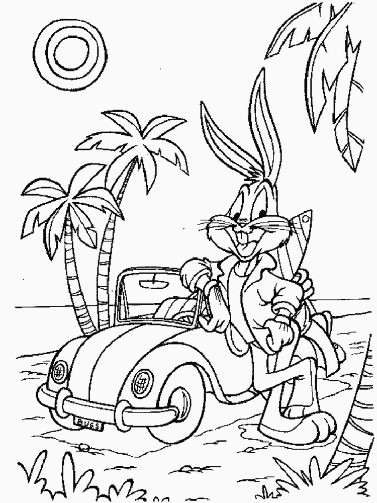 Bugs Bunny at the car coloring page