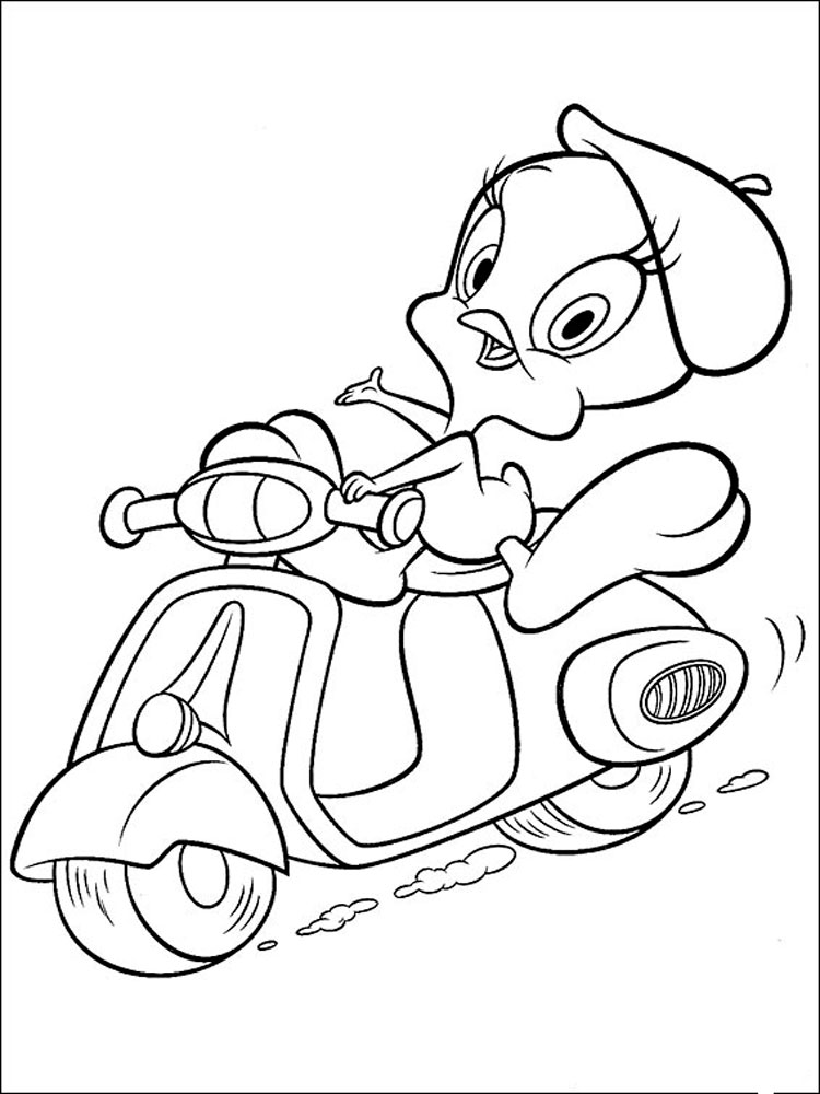 Tweety on a moped coloring page