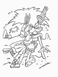 Lola Bunny kisses Bugs Bunny coloring page