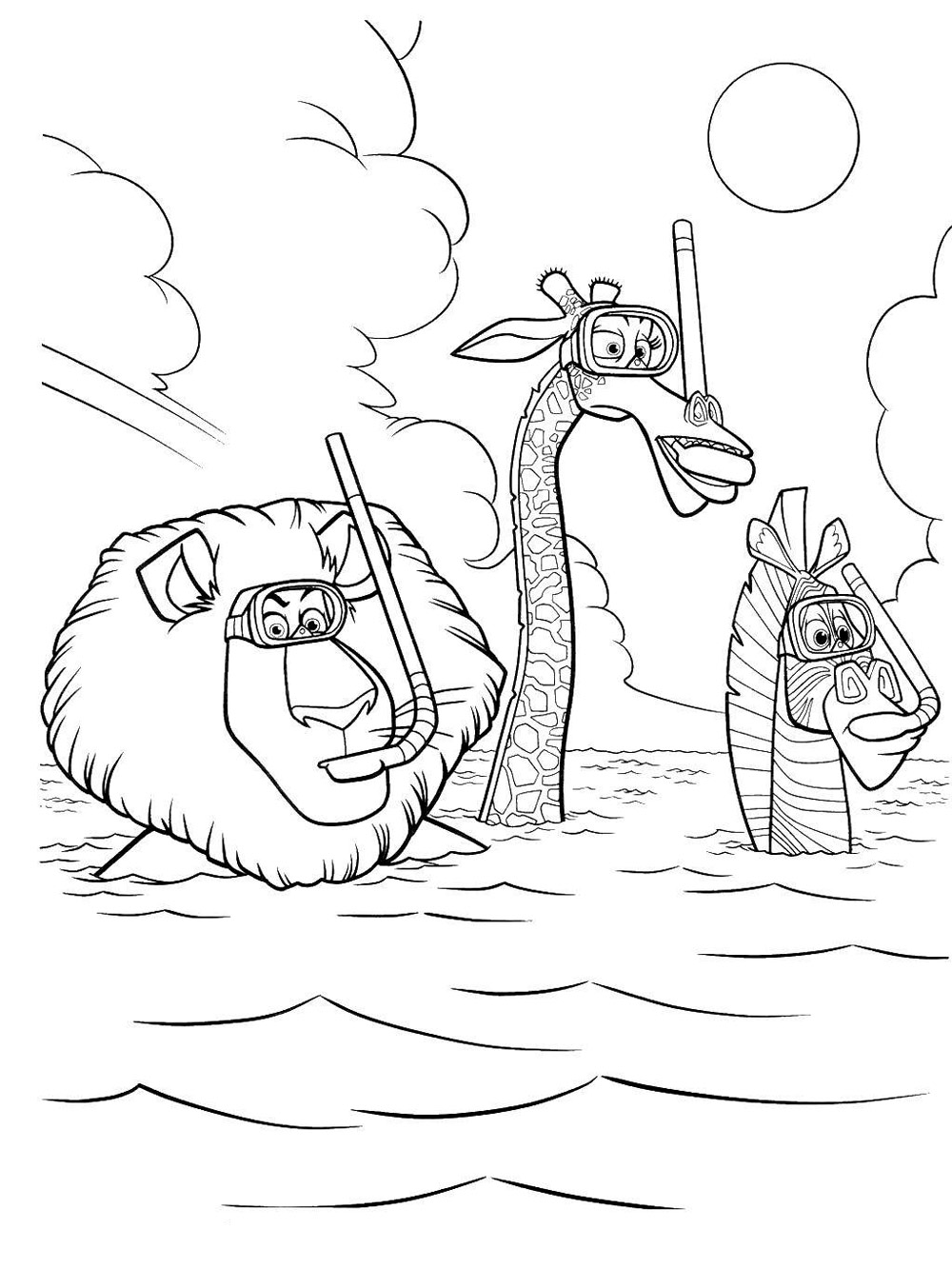 Alex, Melman and Marty coloring page