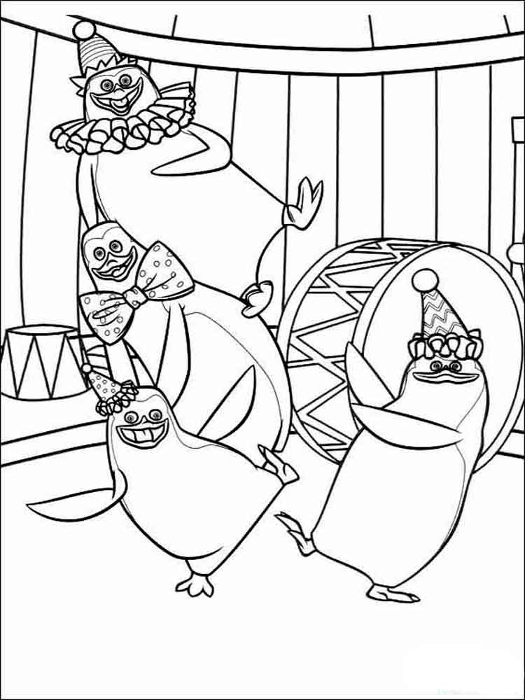 Penguins in the circus coloring page