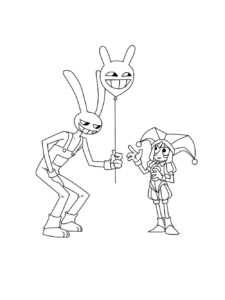 Jax gives away a Pomni balloon coloring page