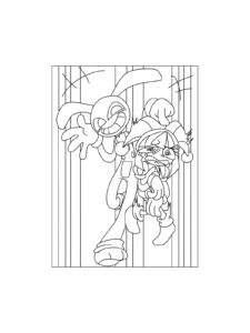 Jax holds Pomni coloring page