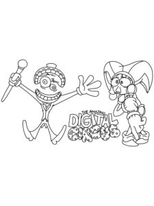 Caine and Pomni coloring page