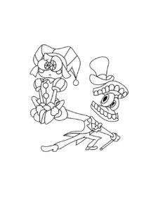 Caine holds Pomni coloring page