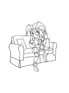 Pomni on the sofa coloring page