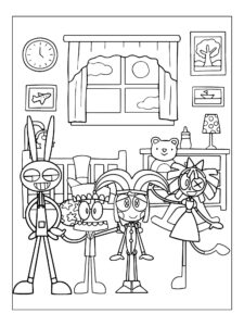 Jax, Caine, Pomni and Ragatha coloring page