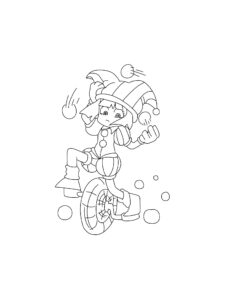 Pomni is pedaling coloring page