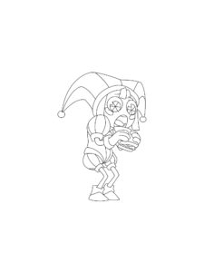 Pomni eats a sandwich coloring page