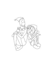 Kaufmo and Pomni coloring page