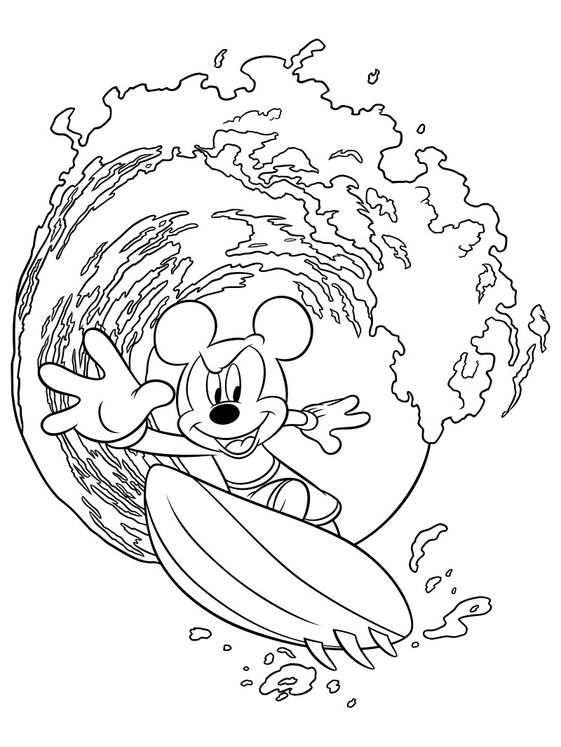 Mickey Mouse Surfer coloring page