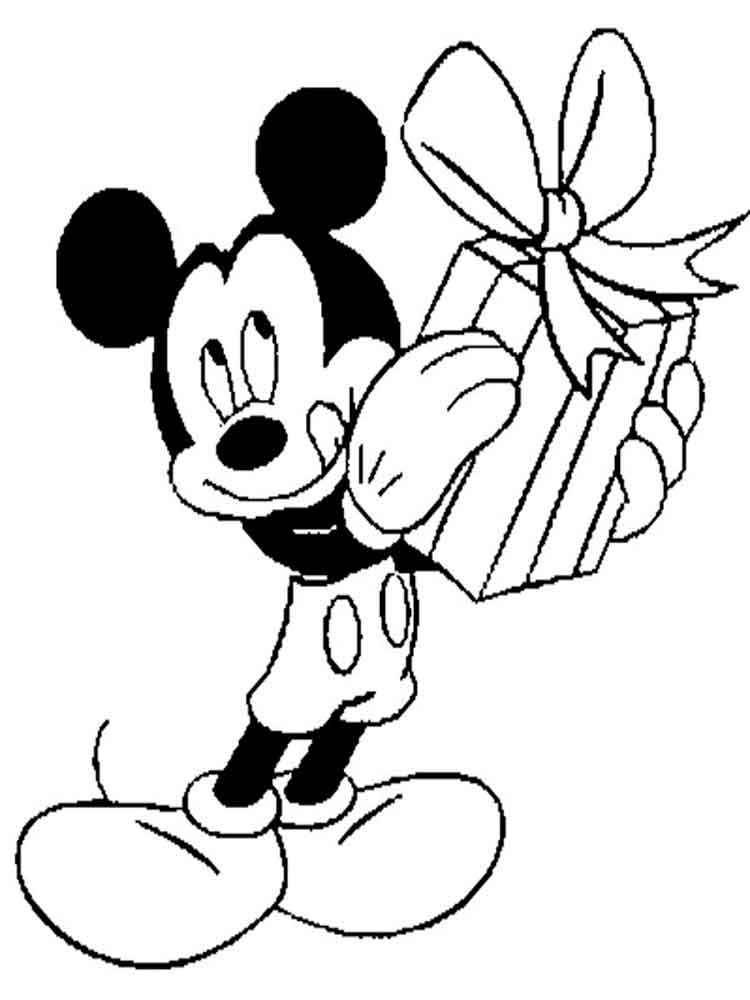 Mickey Mouse with Gift coloring page