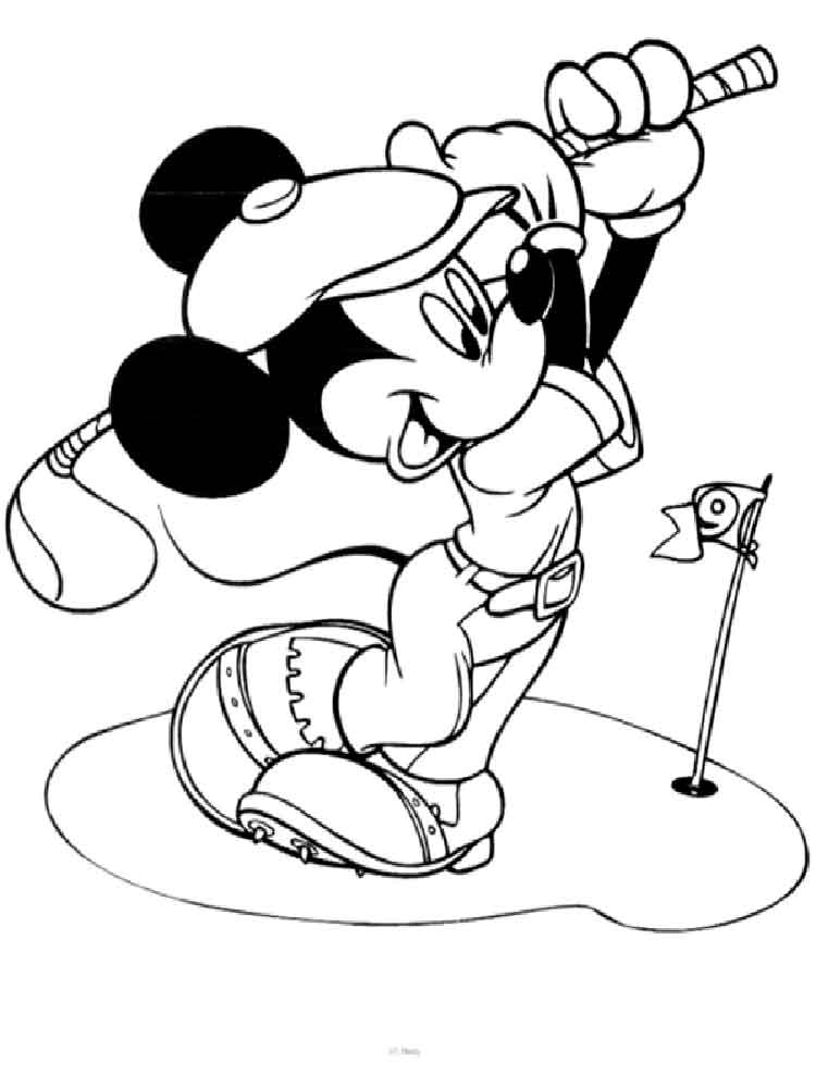 Mickey Mouse plays golf coloring page