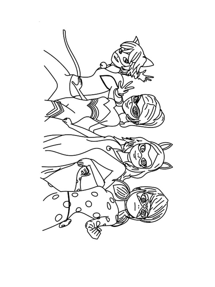 Miraculous Tales of Ladybug and Cat Noir Characters coloring page