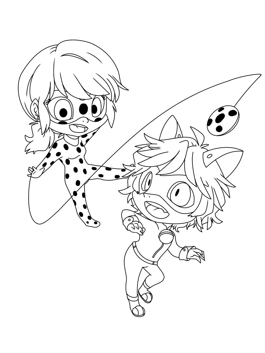 Little Ladybug and Cat Noir coloring page