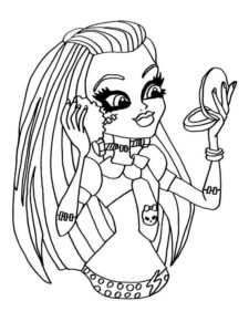 Frankie Stein does her makeup coloring page