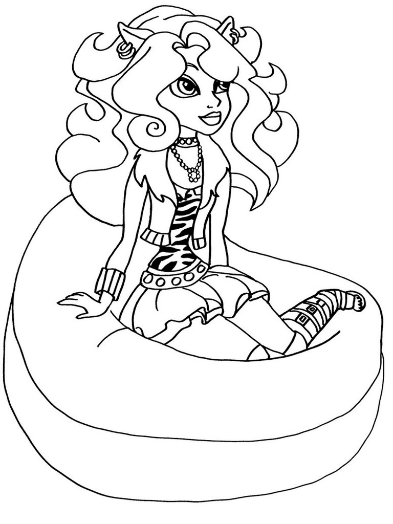 Clawdeen Wolf in a chair coloring page
