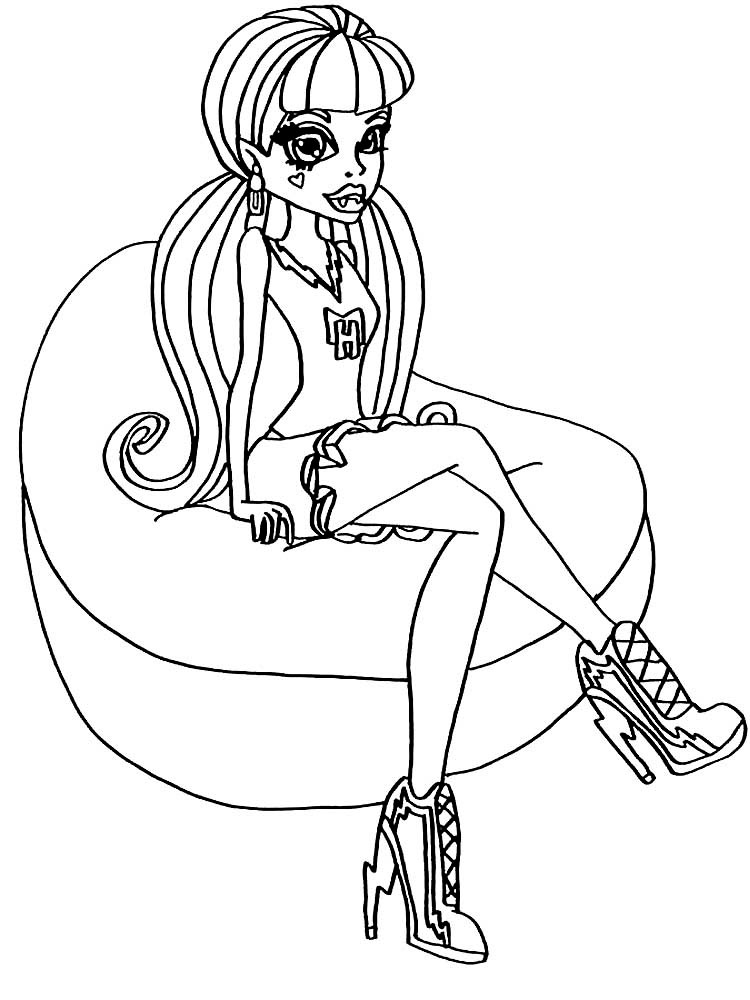 Draculaura in a chair coloring page