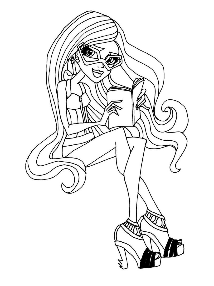 Ghoulia Yelps with a book coloring page