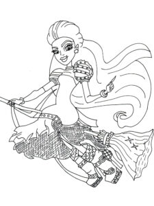 Catty Noir on a Broom coloring page
